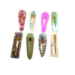 Hair Barrettes Clips Lot Of 8 Rhinestone Sparkles